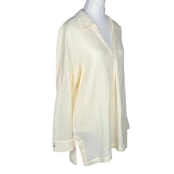 SOFT SURROUNDINGS Women's Medium Yellow Long Sleeve V Neck Pullover Cotton Gauzy - Picture 3 of 6